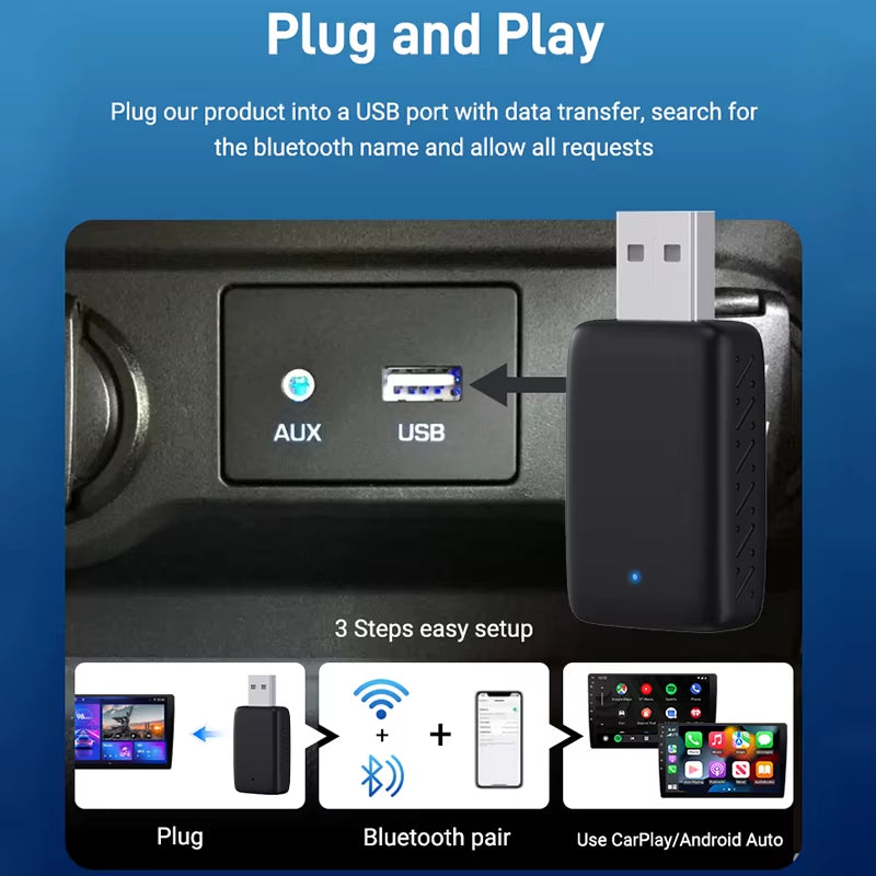 Transform Your Ride: New 2-in-1 Wired to Wireless CarPlay & Android Auto Mini Adapter - Compatible with 99% of Cars!